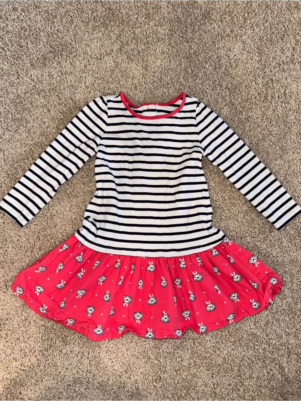 Gymboree Black & White Striped Top with Pink Printed Skirt